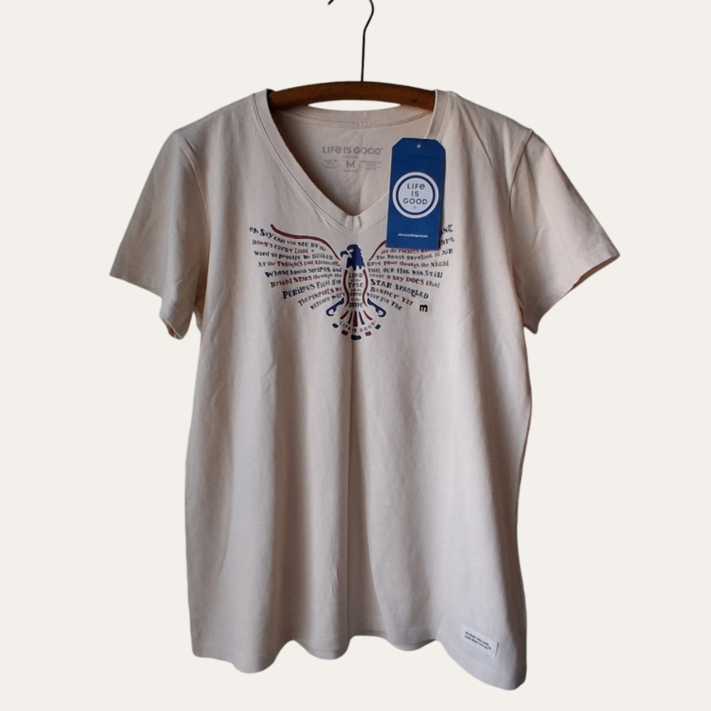 🌷 Life Is Good Crusher Vee Star Spangled Eagle T-Shirt